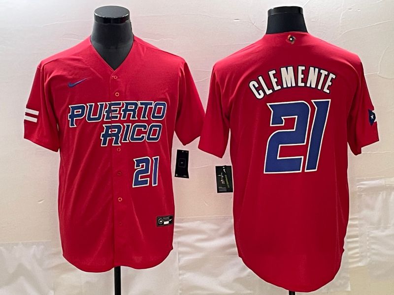 Men 2023 World Cub Puerto Rico #21 Clemente Red Nike MLB Jersey7